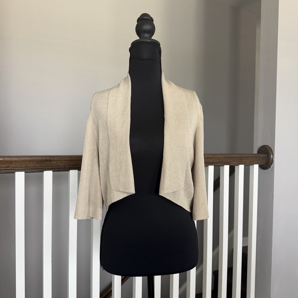 Ann Taylor Open Front‎ Crop Gold Cardigan Medium Y2K Glam 90s Office Wedding